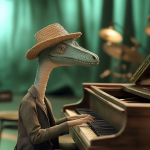 Pterodactyl Tim playing a piano