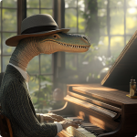 Pterodactyl Tim playing a piano.